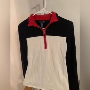 LAUREN RALPH LAUREN black cream half zip sweater size Medium cotton